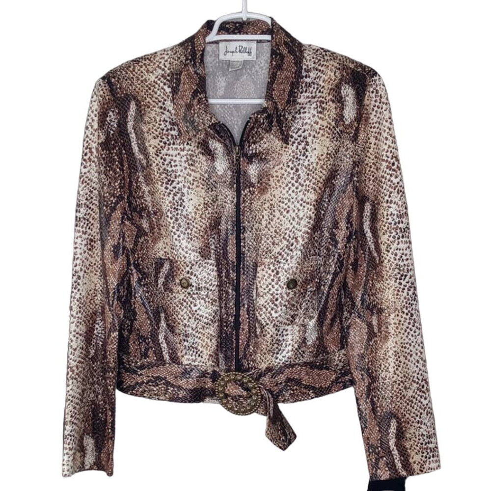 Joseph Ribkoff Snake Print Belted Zip Up Jacket Women's Size 12